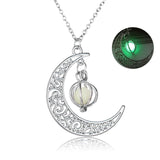 Hollow Crescent Moon Glow‑in‑the‑Dark Necklace, Luminous Ball Cage Pendant Necklace Vintage Fantasy Jewelry for Women