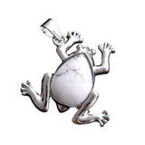 Natural Gemstone Frog Pendant Silver‑Tone Alloy Animal Charm Teardrop Inlaid Crystal Stone 25x27mm Chakra Reiki Healing Pendant for DIY Necklace Jewelry