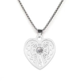 Vintage Stainless Steel Heart Pendant Necklace with Natural Green Aventurine - Celtic Knot Carved Heart Jewelry - Spiritual Protection Gift for Women & Men