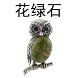Antique Silver Owl On Branch Natural Gemstone Pendant Oval Chakra Healing Crystal Owl Charm for DIY Necklace Jewelry Making
