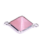 Silver Bezel Double Loop Mini Pyramid Crystal Connector Charm, 16×16mm Natural Gemstone Pyramid Link for DIY Bracelet Necklace Making