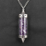 Natural Crystal Chip Wishing Bottle Necklace 5.4cm Glass Pointed Column Vial Pendant Necklace 45+5cm Adjustable Chain Reiki Chakra Healing Stone Jewelry for Women