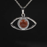 Natural Stone Eye Pendant Necklace Dainty for Girls Women Silver Oval Quartz Crystal Healing Chakra Jewelry