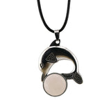 Bohemian Silver Marine Dolphin Cord Necklace • Cute Sea Animal Crystal Sphere Holder Pendant • Unisex Surf Coastal Beach Wear Jewelry Gift