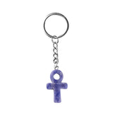 Natural Crystal Ankh Cross Keychain | 20×30mm Egyptian Symbol Gemstone Pendant for Bags & Keys
