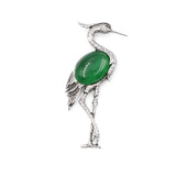 Antique Silver Red Crowned Crane Brooch Pendant Inlaid Natural Crystal Oriental Lucky Bird 2 In 1 Brooch & Necklace Gemstone Jewelry for Women