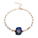 Natural Irregular Gemstone Paperclip Bracelet Adjustable Gold Link Chain with Raw Rose Quartz & Amethyst - Healing Crystal Charm Jewelry for Women & Girls - Gift for Her