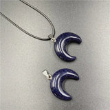 Wicca Spiritual Crescent Moon Healing Crystal Necklace | Natural Agate Aventurine Gem Horn Pendant for Birthday Meditation Gift