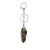 Natural Crystal Dragon Keychain • Antique Silver Dragon Wrapped Hexagonal Point Keyring • Gothic Punk Healing Gemstone Purse Bag Charm Giftv