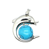 Ocean Serenity: Handcrafted Natural Stone Dolphin Pendant • Healing Crystal Marine Animal Totem • Silver Plated Jewelry Gift
