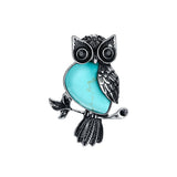 Boho Animal Totem Owl Pendant Necklace, Vintage Antique Silver‑Tone Metal Owl Inlaid Natural Gemstone with Black Cord, Wisdom Symbol Spiritual Necklace
