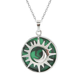 Sun and Moon Natural Gemstone Pendant Necklace Multi Color Healing Crystal Silver Plated Charm Jewelry for Women Gift