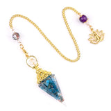 7 Chakra Orgone Pendulum with Lotus Top Gold-Plated Resin Crystal Pendulum with Chain for Divination Healing Witchcraft