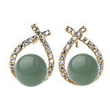 Natural Gemstone Crystal Stud Earrings 18K Gold Plated Cross Hoop Drop Earrings with Zirconia Minimalist Elegant Korean Style Crystal Jewelry