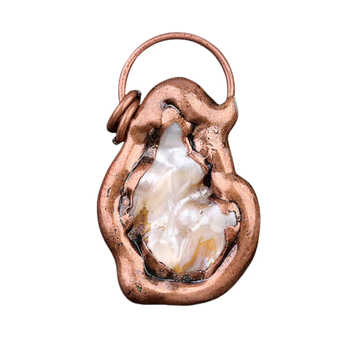 30-45mm Vintage Copper Pendant Necklace with Natural Pearl Inlay | Unique Irregular Shape for Weddings & Parties