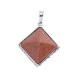 Natural Gemstone Square Pyramid Pendant 20mm Silver‑Plated Alloy Frame Reiki Chakra Healing Crystal Stone Pendant for DIY Necklace Jewelry