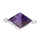 Silver Bezel Double Loop Mini Pyramid Crystal Connector Charm, 16×16mm Natural Gemstone Pyramid Link for DIY Bracelet Necklace Making