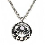 Vintage Moth Moon Phase Necklace - Gothic Stainless Steel Gemstone Amulet - Witchy Celestial Insect Jewelry for Women & Men