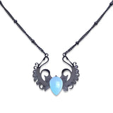 Punk Hip Hop Devil Wing Necklace - Blackened Stainless Steel Water-drop Gemstone Pendant - Grunge Goth Necklaces for Men & Women