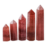 Natural Strawberry Quartz Crystal Point Tower Polished Hexagonal Obelisk Wand for Home Decor Meditation Crystal Collection Gift