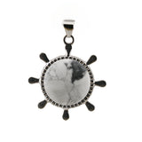 Vintage Silver Ship Rudder Pendant Charm • Antique Nautical Helm Wheel Talisman with Natural Gemstone Ball • Coastal Ocean Theme Crystal Jewelry Making DIY Material