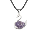 Graceful Swan: Handcrafted Natural Crystal Pendant Necklace • Premium Copper Bird Totem Amulet • Adjustable Black Cord Choker for Women Men