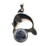 Bohemian Silver Marine Dolphin Gemstone Amulet • Cute Sea Animal Crystal Sphere Holder Charm • Unisex Coastal Beach Lover Jewelry Gift