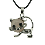 Natural Crystal Cat Pendant Necklace, Silver Alloy Frame Gemstone Charm, Healing Jewelry for Cat Lovers