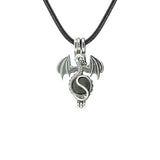 Gothic Stainless Steel Pterosaur Dragon Crystal Holder Necklace • Antique Silver Gemstone Ball Urn Pendant • Unisex Retro Punk Jewelry