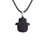 50×57mm Natural Crystal Hamsa Hand Pendant | Evil Eye Carved Gemstone Necklace for Protection