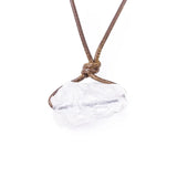 Natural Raw Crystal Rough Stone Pendant Necklace, Irregular Gemstone Hand Knotted Brown Rope Choker for Unisex