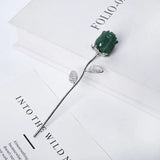 Natural Gemstone Rose Flower Pendants | Handcrafted Silver Metal Long Stem Crystal Roses for Valentines Day, Home Decor & Spiritual Healing Gifts