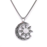Vintage Stainless Steel Sun Moon Pendant Gemstone Necklace Celestial Jewelry  Spiritual Protection Gift for Men & Women