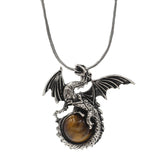 Epic Fantasy Dragon Orb Necklace Set - Punk Rock Biker Winged Dragon Guardian Crystal Pendant with 45cm Snake Chain