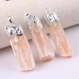 Natural Selenite & Raw Amethyst Pendant | Gold Plated Gypsum Strip Charm for Unisex Crystal Jewelry