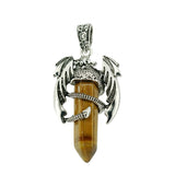 Mythical Flying Dragon Wrapped Quartz Point Pendant, Genuine Healing Stone Chakra Wand Charm, Wiccan Punk Spiritual Protection Jewelry Findings