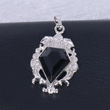 Antique Floral Carved Bezel Set Diamond Shape Natural Crystal Pendant, Multi‑Option Faceted Gemstone Charm for Handmade Necklaces