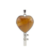 Silver Bezel Heart Natural Stone Key Pendant, Rhinestone Inlaid Chakra Gem Key Charm for DIY Necklace Jewelry Making
