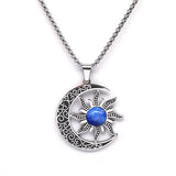 Vintage Stainless Steel Sun Moon Pendant Gemstone Necklace Celestial Jewelry  Spiritual Protection Gift for Men & Women