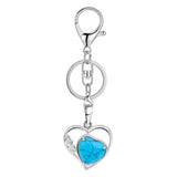 Natural Crystal Hollow Heart Keychain, Healing Stone Pendant with Silver Key Ring