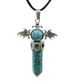 58×36mm Angel Wings Crystal Point Pendant | Natural Gemstone Hexagonal Prism Necklace for Men & Women