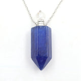 Natural Crystal Point Essential Oil Diffuser Necklace, Aromatherapy Gemstone Perfume Bottle Pendant Necklace Unisex Healing Crystal Jewelry for Men Women