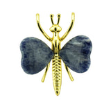 Vintage Gold Plated Insect Butterfly Pendant with Heart Gemstones, Genuine Healing Stone Chakra Crystal Amulet, Handmade Crafting Findings for Romantic Gift