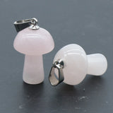 20mm Natural Crystal Mushroom Pendant Necklace, Mini Gemstone Reiki Chakra Jewelry