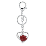 Natural Crystal Hollow Heart Keychain, Healing Stone Pendant with Silver Key Ring