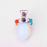 7 Chakra Hexagonal Crystal Point Pendant, Natural Gemstone Tower Pendant for Reiki Healing Jewelry
