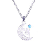 Vintage Stainless Steel Fairy on Moon Pendant Necklace - Natural Amethyst Stone Celestial Jewelry - Whimsical Angel Necklace for Women