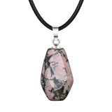 30mm Natural Crystal Coffin Pendant Necklace, Gothic Healing Stone Charm for Halloween