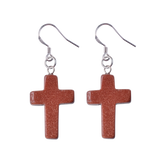 Purple Crystal Cross Dangle Earrings Hypoallergenic Silver Ear Hooks Handcrafted Genuine Amethyst Gemstone Crucifix Earrings Minimalist Jewelry
