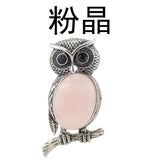 Antique Silver Owl On Branch Natural Gemstone Pendant Oval Chakra Healing Crystal Owl Charm for DIY Necklace Jewelry Making